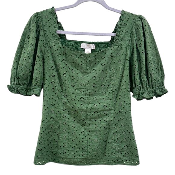 Rachel Parcell Puff Sleeve Green Eyelet Top - Picture 6 of 7